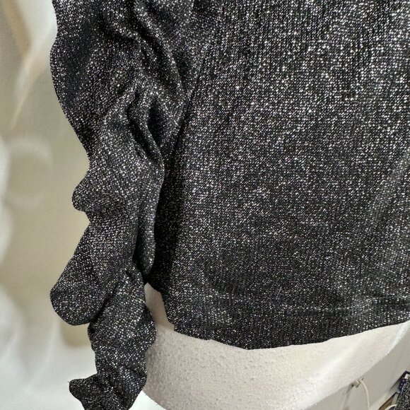 Walter Baker Marwin True Wrap Top Black Silver Sparkle Size Small Ruched Sleeve - Picture 7 of 13